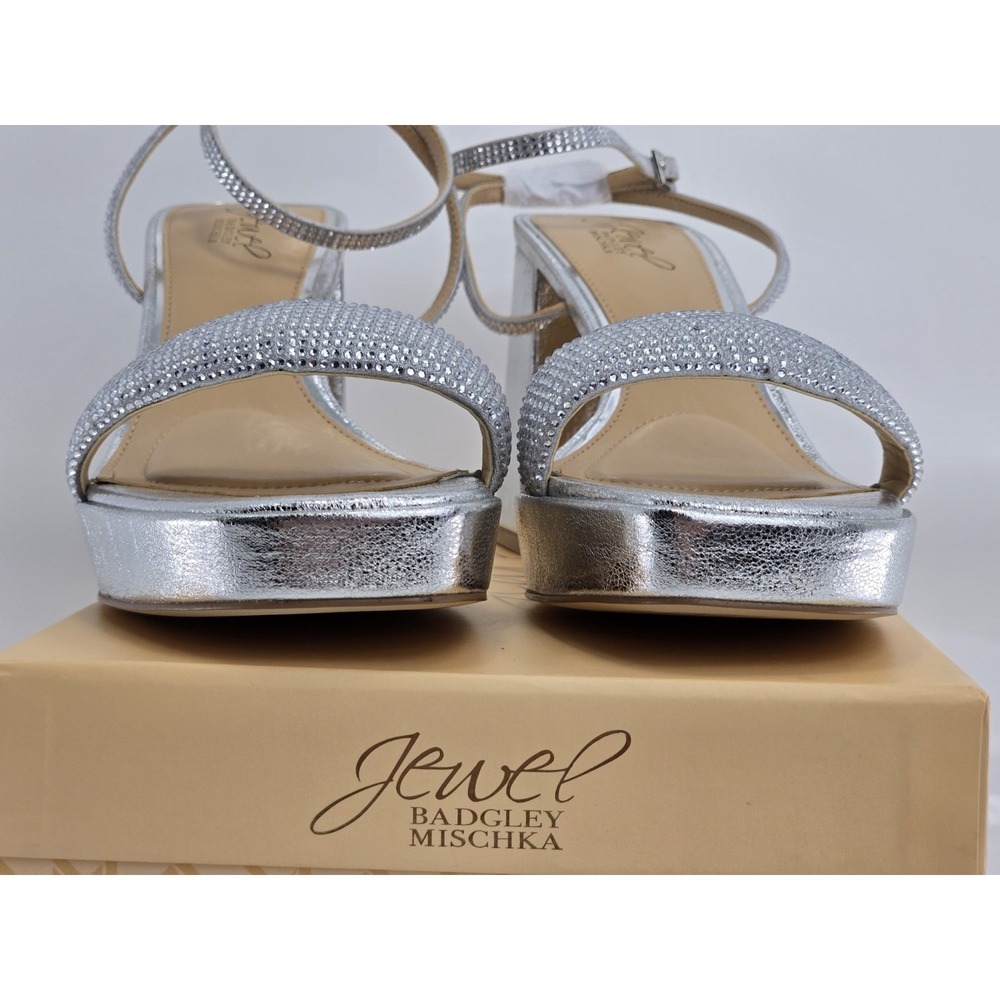 Jewel Badgley Mischka Teddi Platform Block Heels Silver - 10 M - NEW - Picture 6 of 12